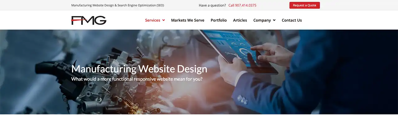 Example of properly sized hero image below the website header and menu.